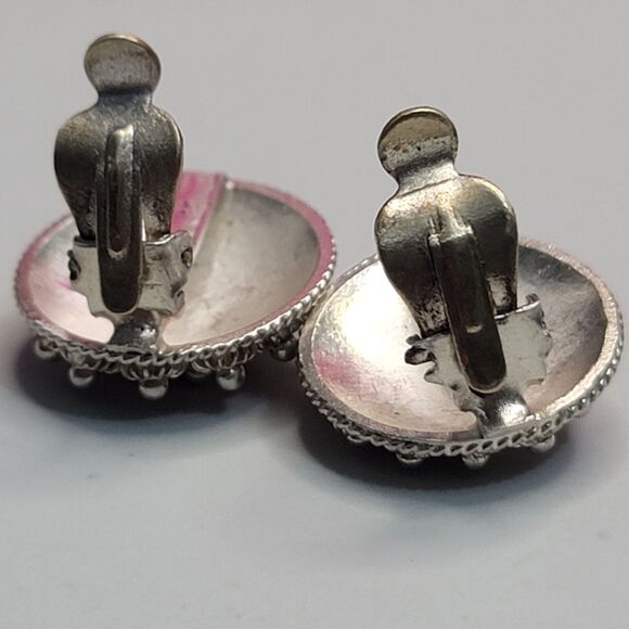 Vintage Sterling Silver Flower Clip On Earrings - Picture 11 of 11